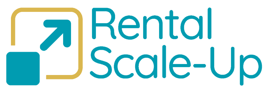 Logo for "Rental Scale-Up" featuring a teal upward arrow in a yellow square next to the company name in teal text on a transparent background, perfect for Vacation Rental Blogs and industry platforms.